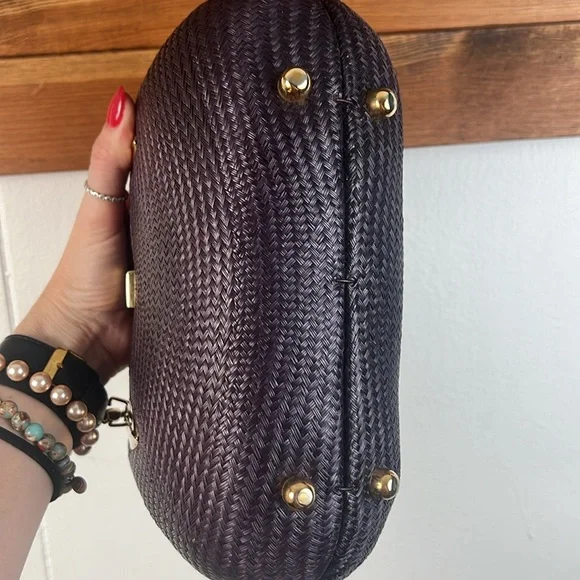 Desenyo Buntal hard form mini clutch handbag purple w/gold color accents - Picture 9 of 13